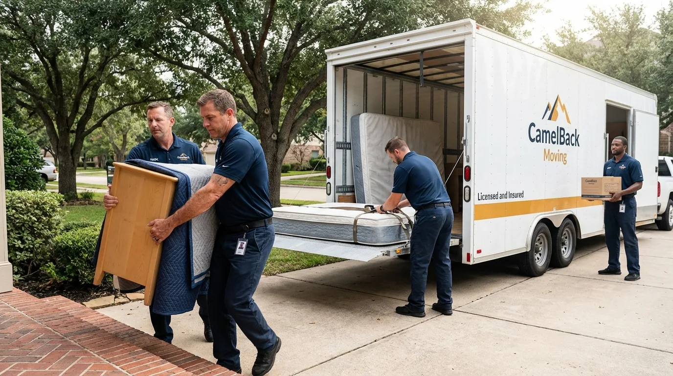 Crew loading residential truck for cross-state move from Hormigueros, PR